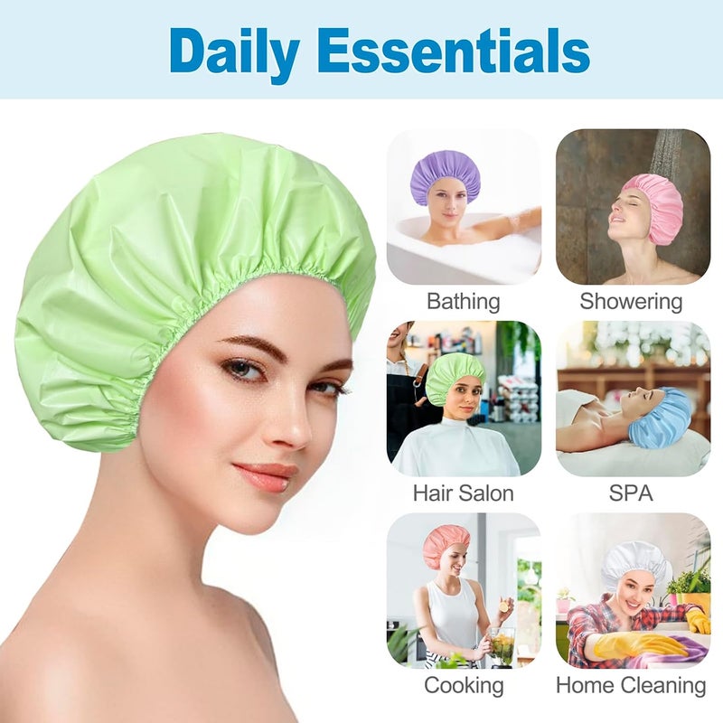 CHFONG 6 PCS Shower Caps for Women, Double Side Waterproof Shower Cap, Reusable Elastic Bath Caps for Shower, EVA Bathing Shower Caps, Bath Hair Caps - Candy Color - Image 2
